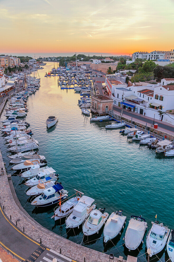 Historic old harbour, high angle view, Ciutadella, Minorca, Balearic Islands, Spain