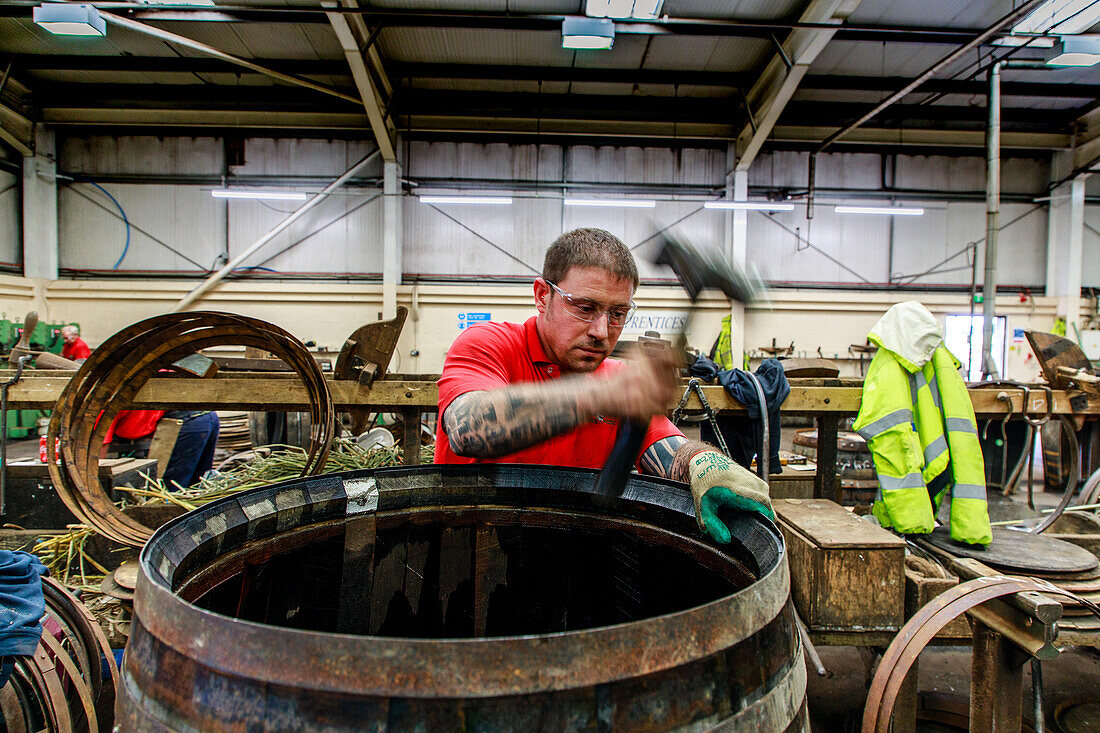 Cooperage in workshop, Speyside Cooperage, Whiskey, Craigellachie, Scotland UK