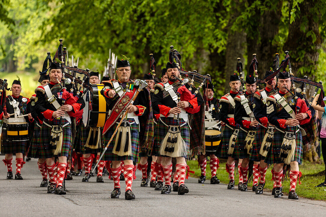 Atholl Highlanders Parade, Blair Castle, marching out, Atholl Gathering and Highland Games, Perthshire, Scotland, UK