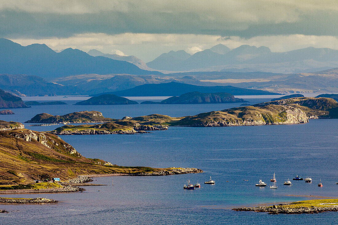 View from Coigach Peninsula, Archipelago, Tangle of Summer Isles, Wester Ross, Scotland, UK