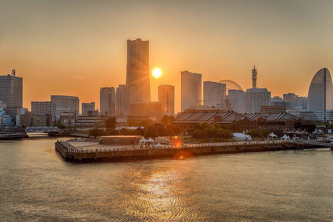 Yokohama skyline at sunset, Kanagawa, Japan