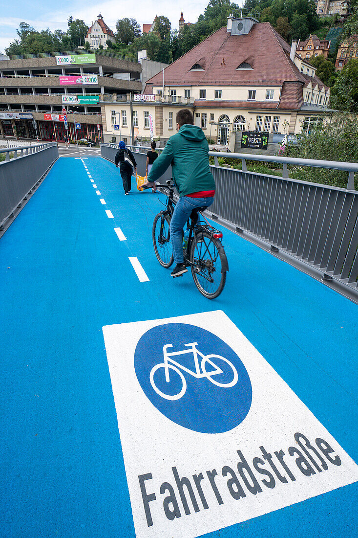 First heated bridge for cyclists in Tuebingen, Baden Wuerttemberg, Germany, Europe