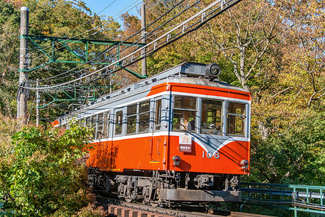 Train of the Hakone Tozan train line near Gora, Japan