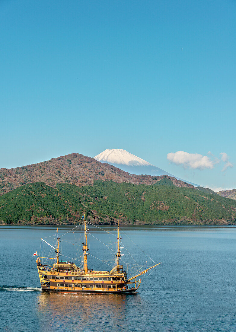 Lake Ashi (Ashinoko) excursion pirate ship Royal II with Mt Fuji in the background, Hakone, Japan