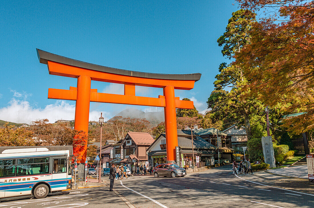 Torii Tor am Stadtausgang von Hakone am Lake Ashinoko, Hakone, Japan