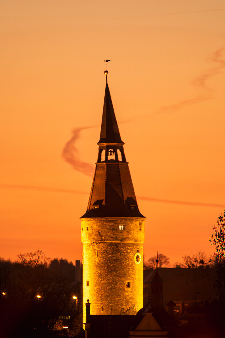 The Falterturm in the afterglow, Kitzingen, Lower Franconia, Franconia, Bavaria, Germany, Europe