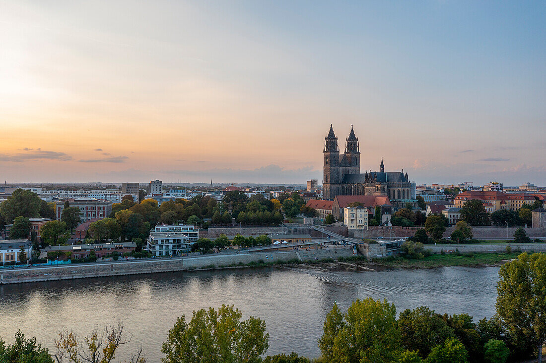 Magdeburg Cathedral at sunset, Magdeburg, Saxony-Anhalt, Germany