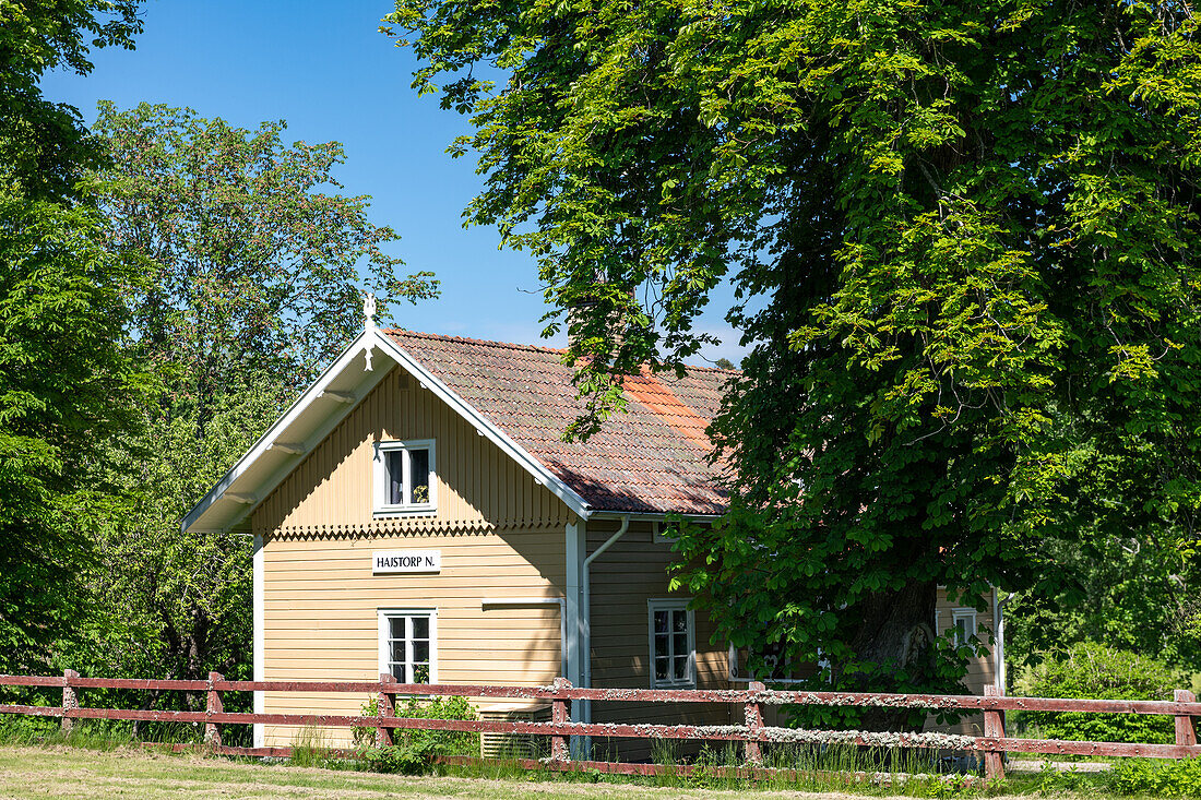 Old lock house in Hajstorp on the Göta Canal, Västra Götaland, Sweden