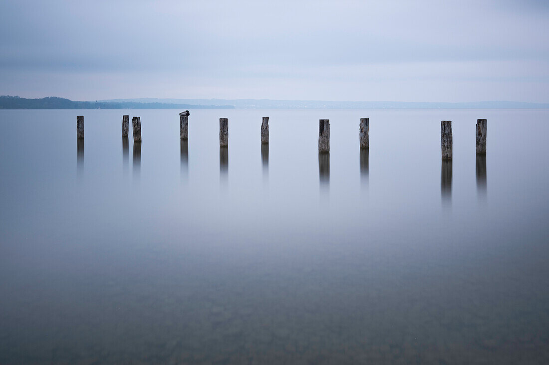 Blick auf den Starnberger See im Morgengrauen, Starnberg, Bayern, Deutschland, Europa