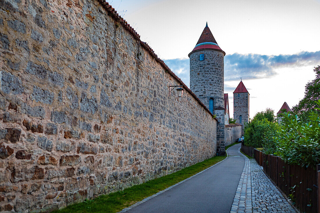Hertlesturm and city wall in Dinkelsbuehl, Bavaria, Germany