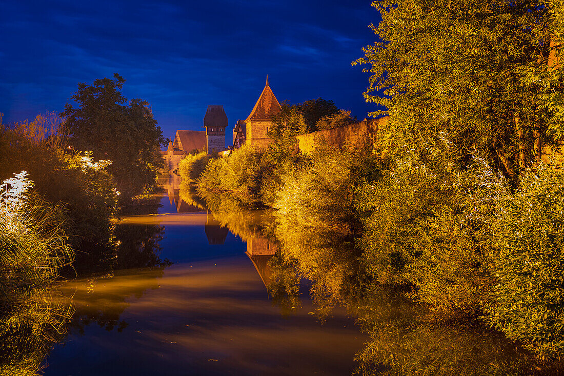 City wall on the Wörnitzinsel in Dinkelsbuehl, Bavaria, Germany