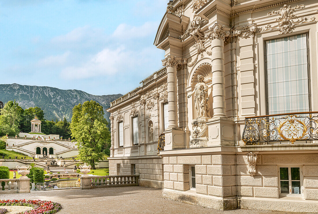 East parterre in the park of Linderhof Palace, Ettal, Bavaria, Germany