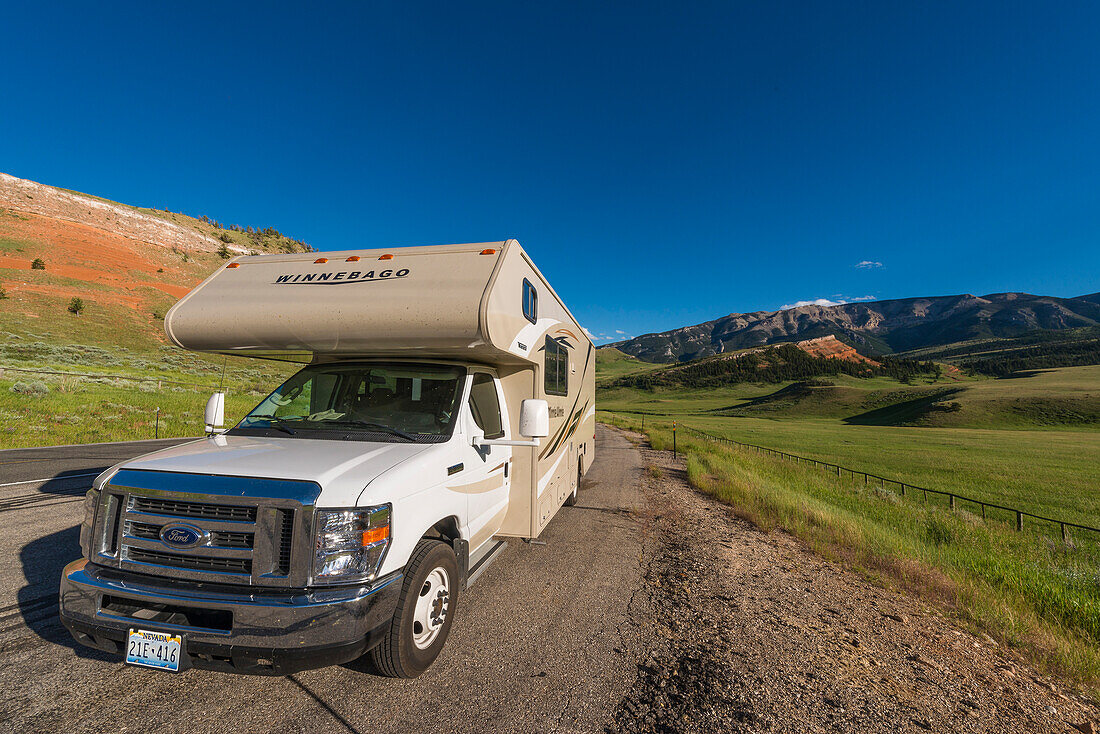 Campervan on the deserted streets of Utah, USA