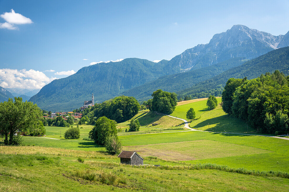 View of the village of Anger im Chiemgau, Bavaria, Germany