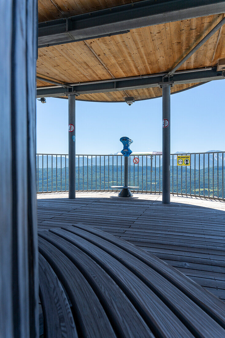 Stand telescope with a view of the Alps from Pyramidenkogel, Carinthia, Austria