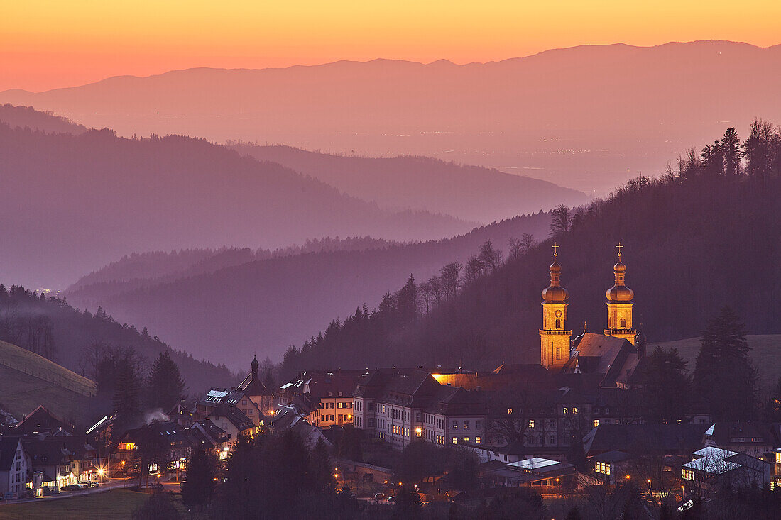 Evening mood in St. Peter, Southern Black Forest Nature Park, Southern Black Forest, Black Forest, Baden-Wuerttemberg, Germany, Europe