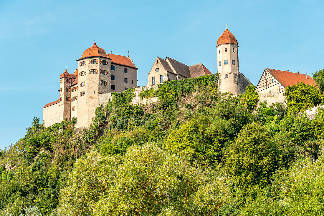View of Harburg Castle in summer, Swabia, Bavaria, Germany