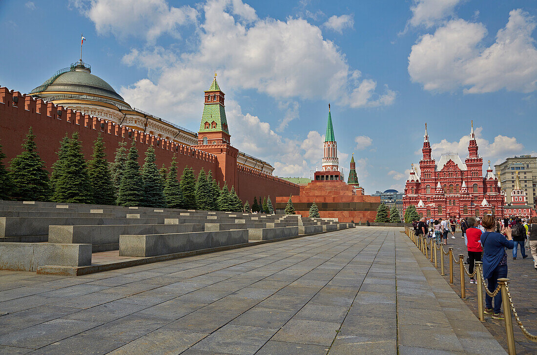 Moskau, Kreml, Lenin-Mausoleum und Historisches Museum am Roten Platz, Krasnaja ploscad, Moskva, Moskau-Wolga-Kanal, Russland, Europa
