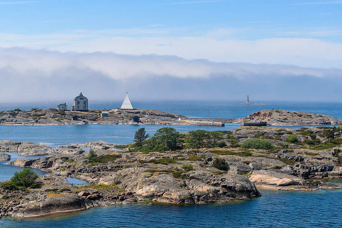 Old pilot base Kobba Klintar, crossing with a large car ferry from Turku to the Ahland Islands, Finland