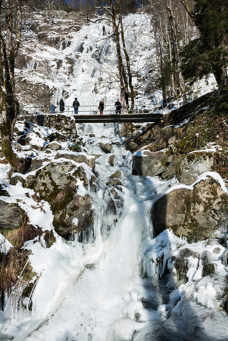 Waterfall with snow and ice, Todtnauer Wasserfall, winter, near Todtnau, Black Forest, Baden-Württemberg, Germany