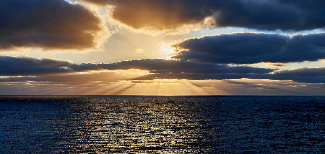 Sunrise over the Atlantic in front of Lanzarote, Canary Islands, Europe