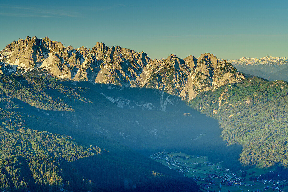 View of Gosau and Gosaukamm, from Hohen Kalmberg, Salzkammergut Mountains, UNESCO World Heritage Hallstatt, Upper Austria, Austria