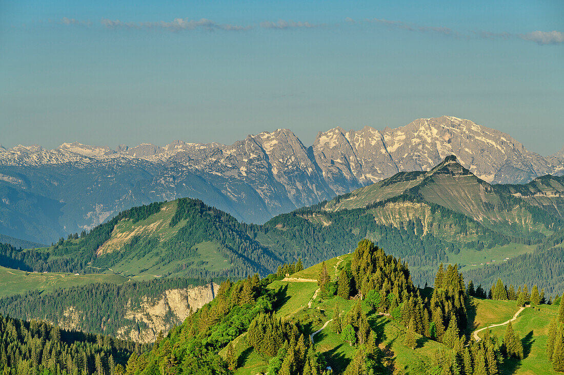 View over Pillsteinhöhe to Schmittenstein and Hohen Göll, from the Zwölferhorn, Salzkammergut Mountains, Salzburg, Austria