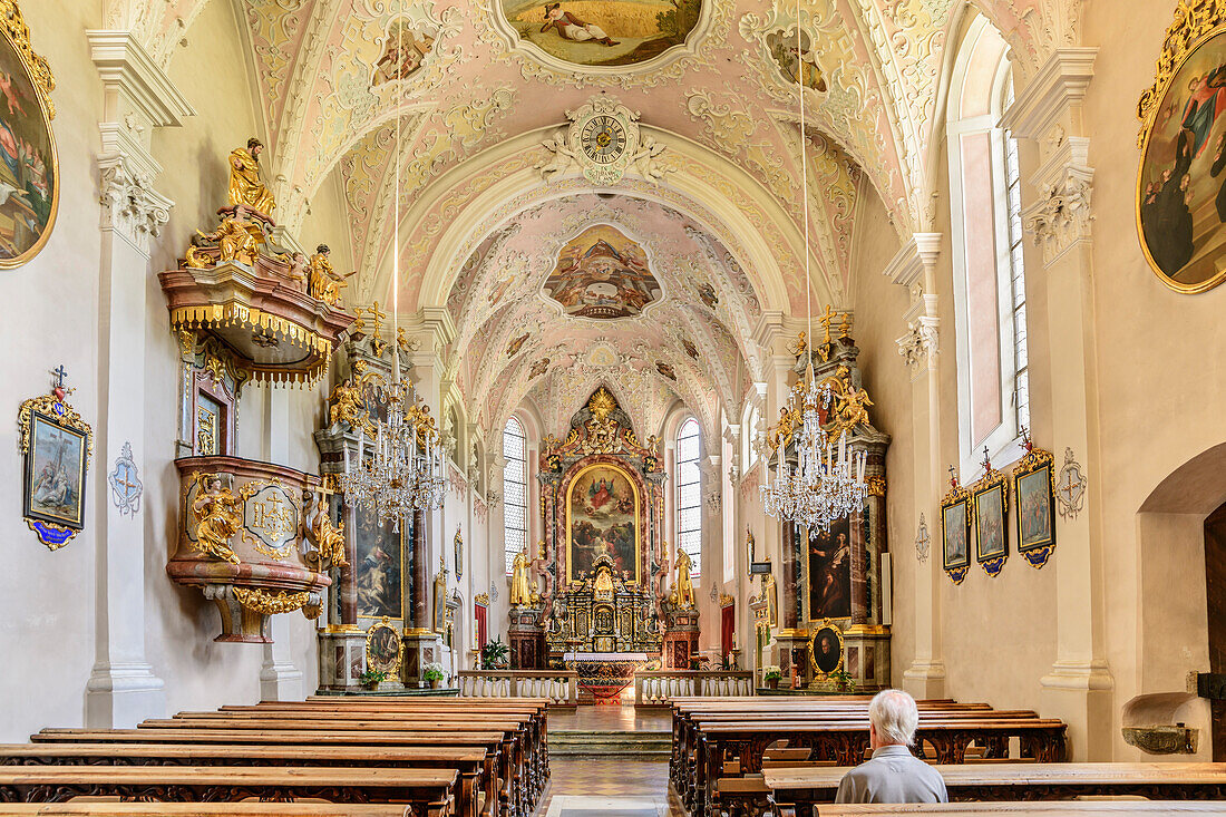 Interior view of the Maria Schnee pilgrimage church, Maria Luggau, Lesachtal, Carnic Alps, Carinthia, Austria