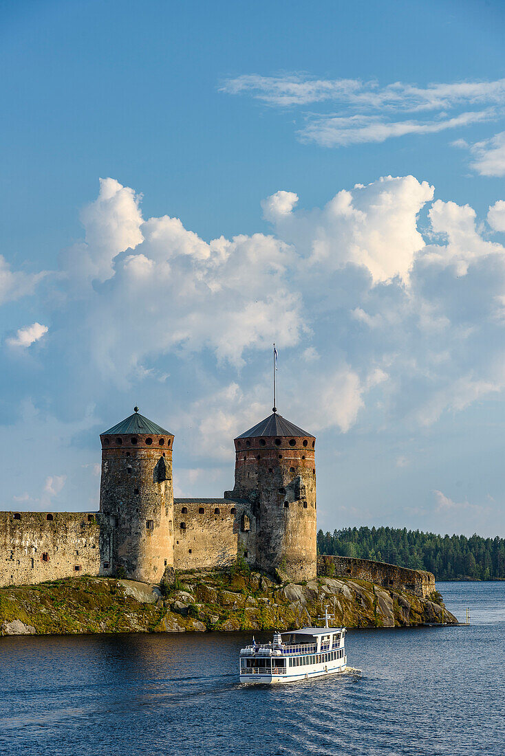 Excursion boat at Olavinlinna Castle in Savonlinna, Finland