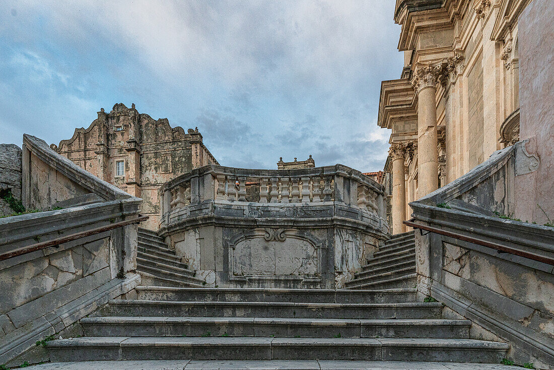 Famous steps in the old town of Dubrovnik, Dalmatia, Croatia.