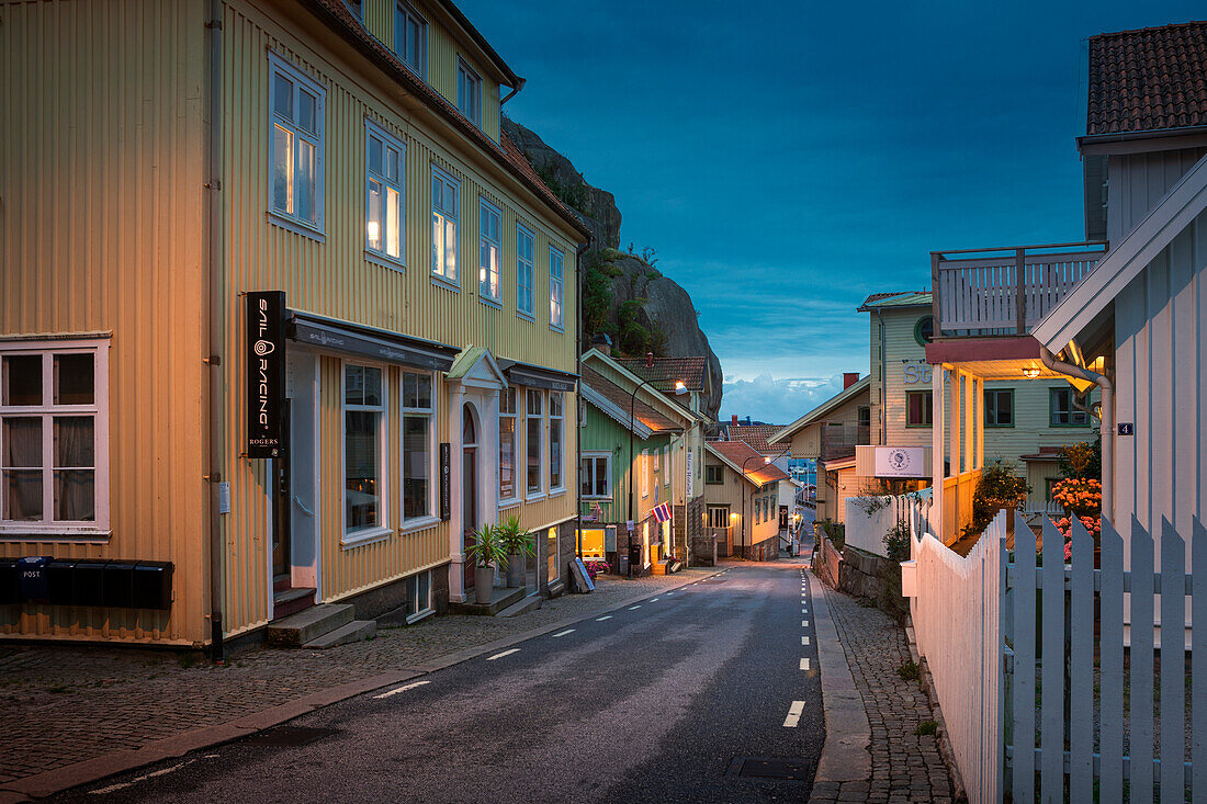 Street in the village of Fjällbacka at night, on the west coast of Sweden