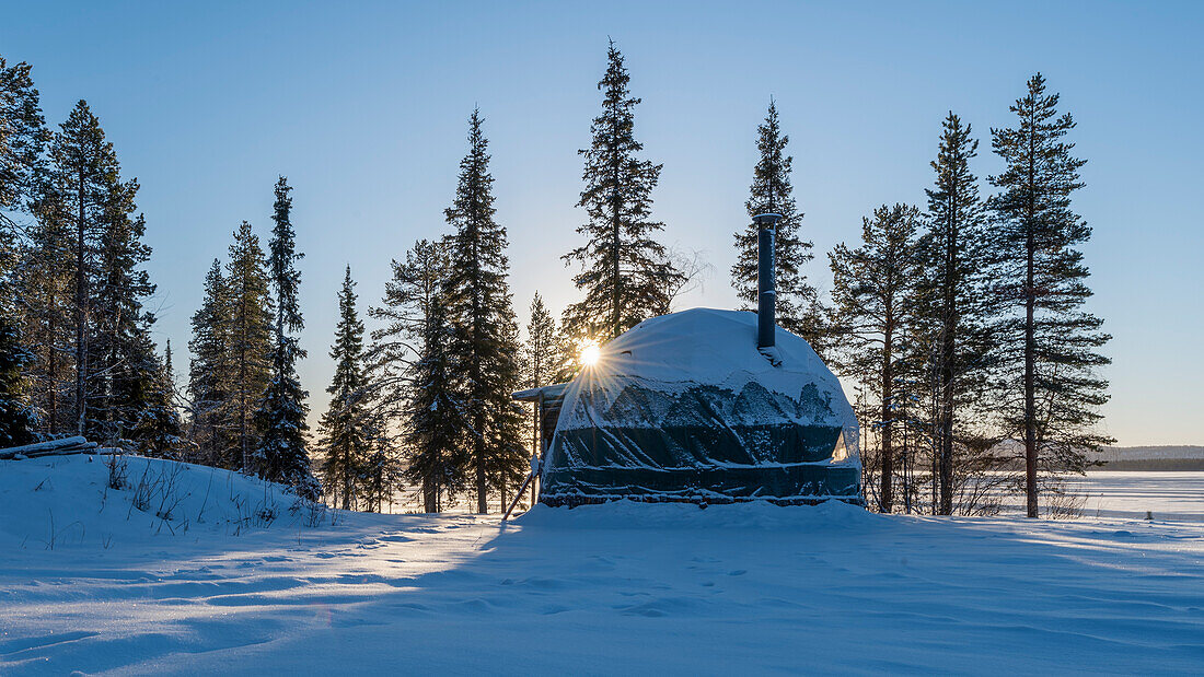 Glass igloo at Järisjärvi, belongs to Hotel Jeris, Muonio, Lapland, Finland