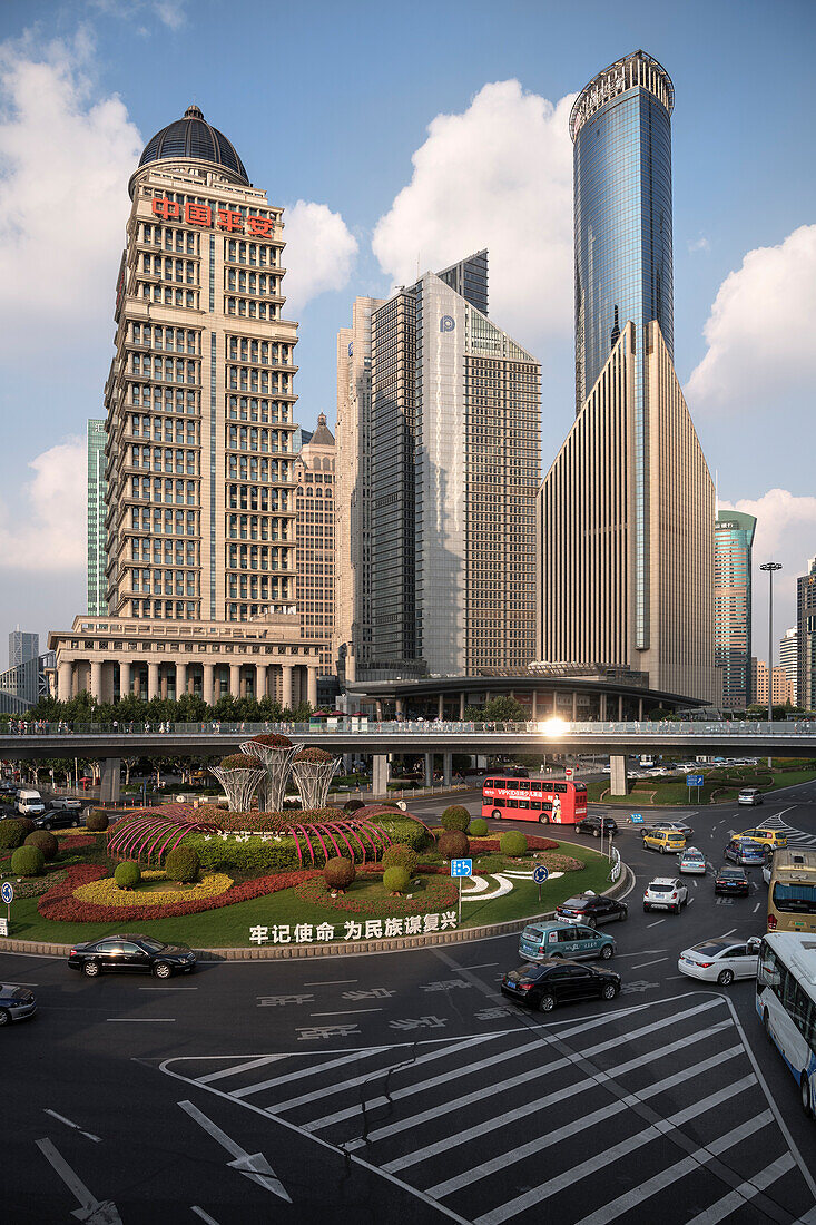 Roundabout and high-rise buildings, Pudong, Shanghai, People's Republic of China, Asia