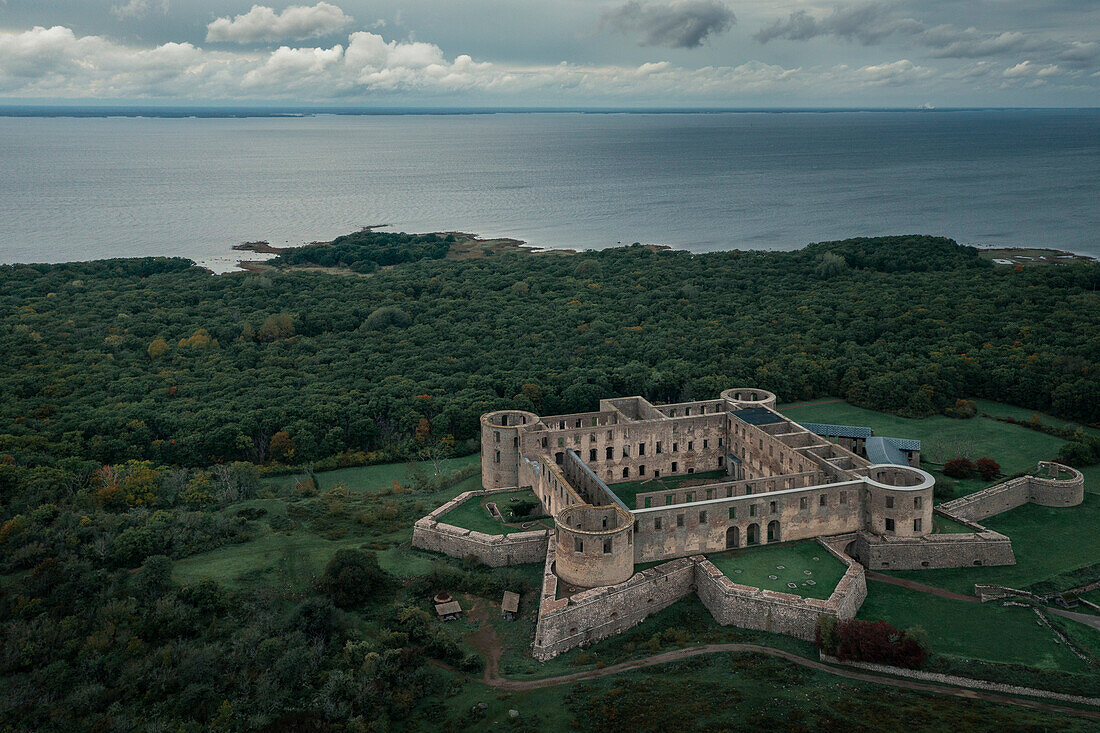 Borgholm Castle on the island of Oland in the east of Sweden from above