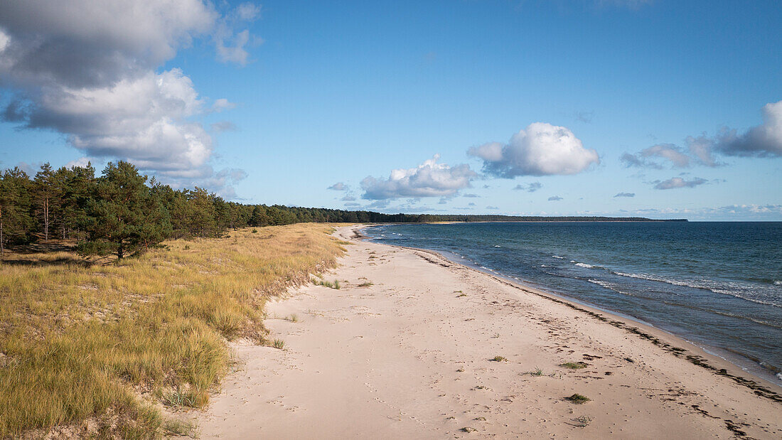 Lyckesand beach on the island of Öland in the east of Sweden from above in the sun