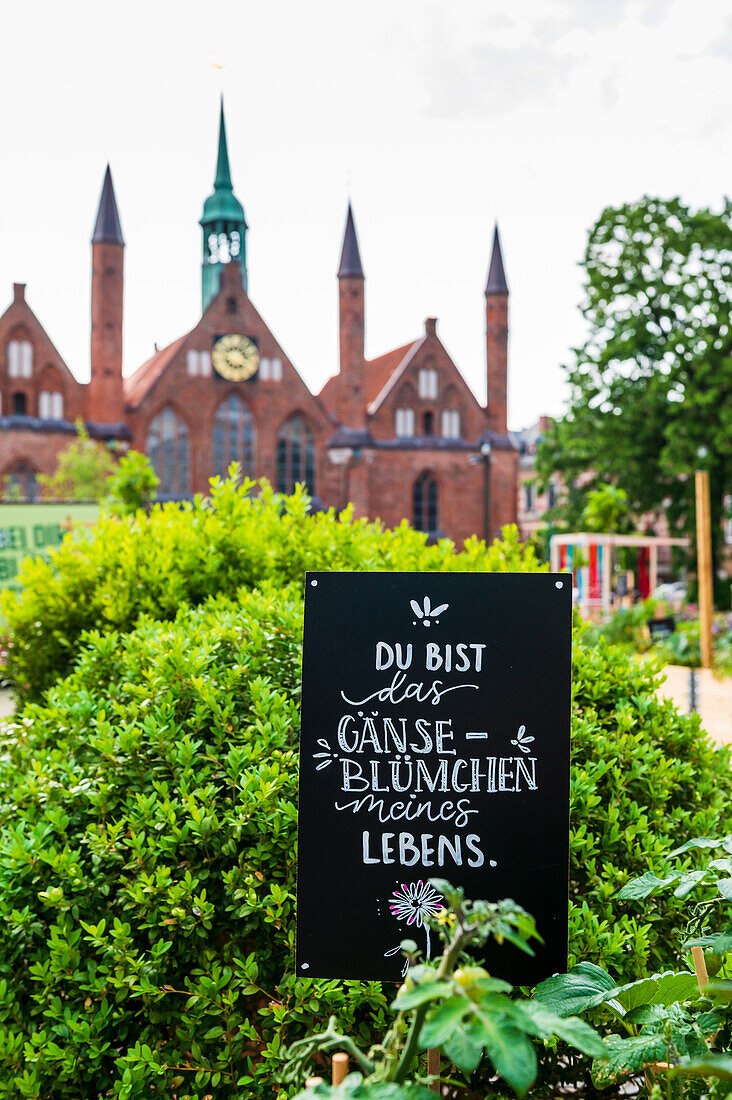 Compliment garden on the Koberg with the Heiligengeist Hospital, Lübeck, Hanseatic City, Schleswig-Holstein, Germany
