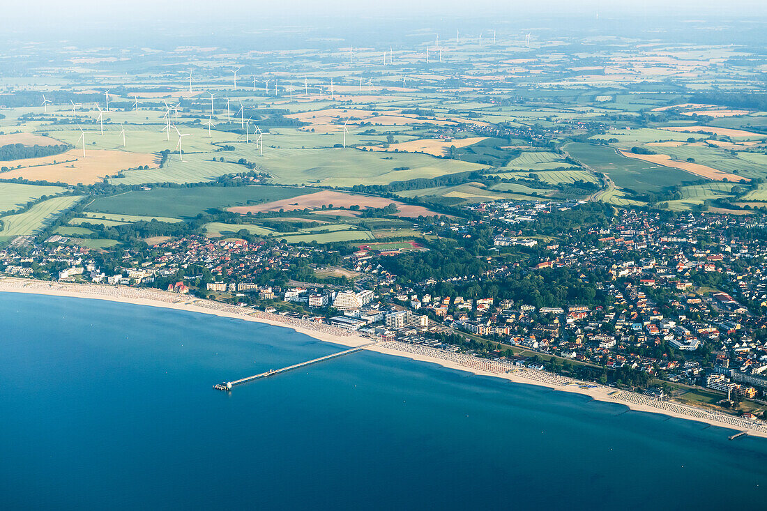 Blick von oben auf das Ostseebad Grömitz, Ostsee, Luftaufnahme, Ostholstein, Schleswig-Holstein, Deutschland