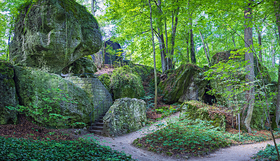 The rock garden Sanspareil, English landscape garden in the Upper Franconian community of Wonsees in the district of Kulmbach, Bavaria, Germany