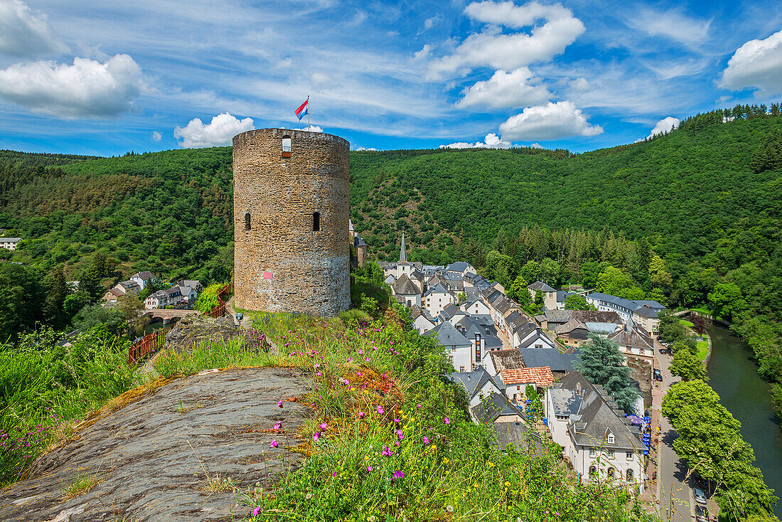 Esch-sure-Sure with castle, Wiltz canton, Grand Duchy of Luxembourg