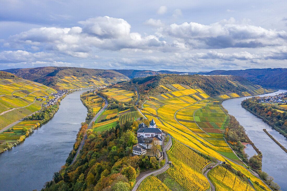 Aerial view of the Marienburg near Zell, Moselle, Rhineland-Palatinate, Germany