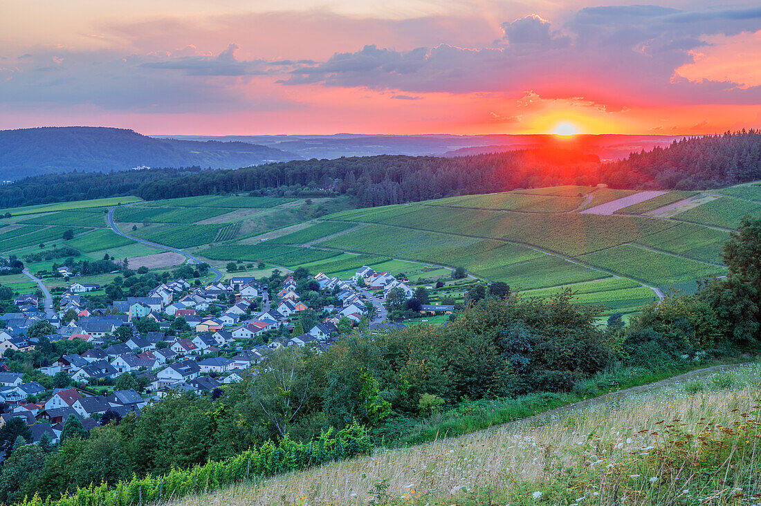 Sunset at Obermennig in the Konzer Tälchen, Saar Valley, Rhineland-Palatinate, Germany