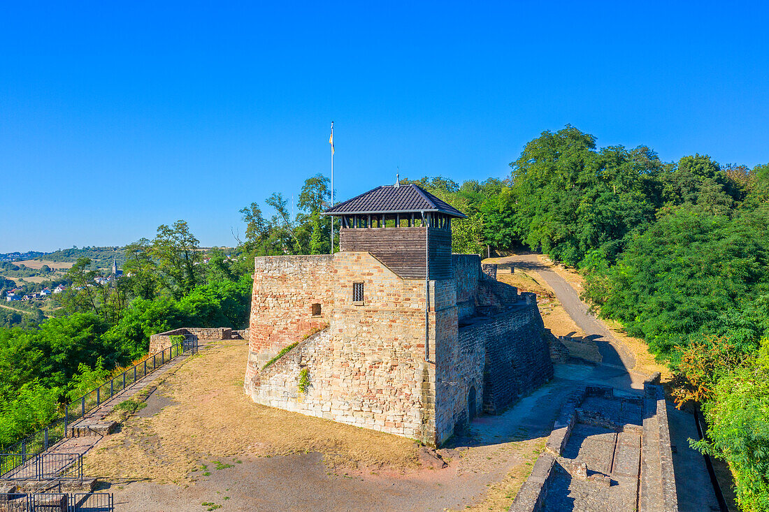 Aerial view of Teufelsburg Castle near Saarlouis, Saar Valley, Saarland, Germany
