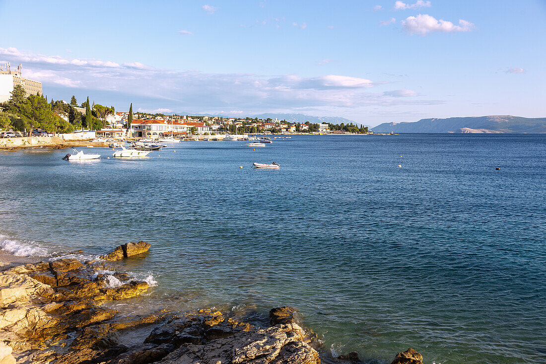 Selce, rocky coast, view to Krk