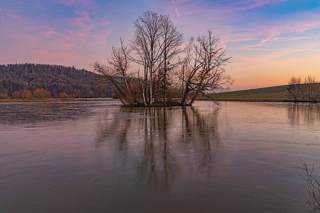 Sunset at Zollsee, Scheinfeld, Neustadt an der Aisch, Middle Franconia, Franconia, Bavaria, Germany