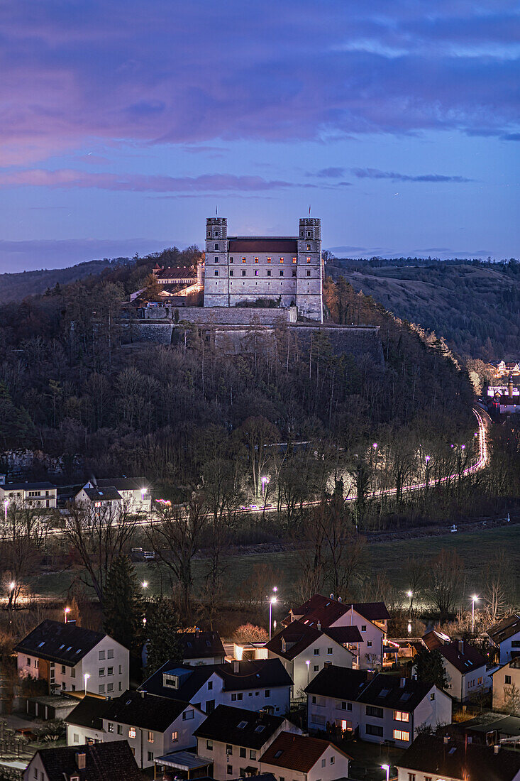 The baroque Eichstätt at the blue hour, Altmühltal, Upper Bavaria, Bavaria, Germany, Europe