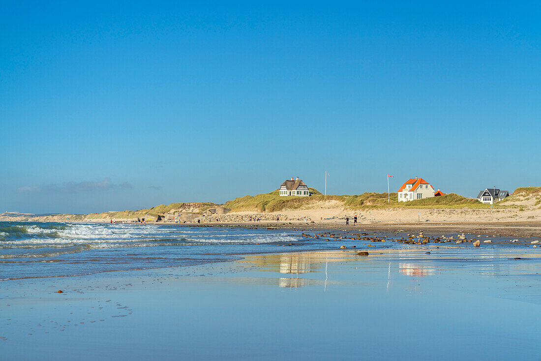 Cottages on the beach at Løkken, North Jutland, Jutland, Denmark