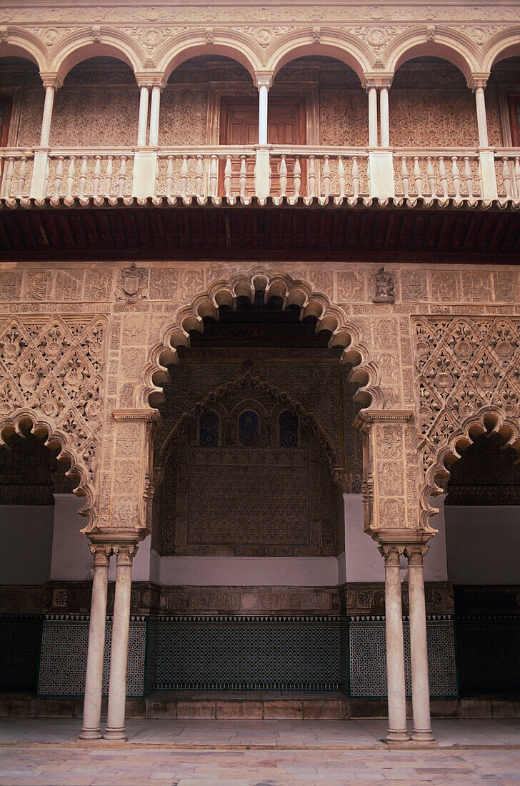 Courtyard of a palace, Alcazar Palace, Seville, Spain