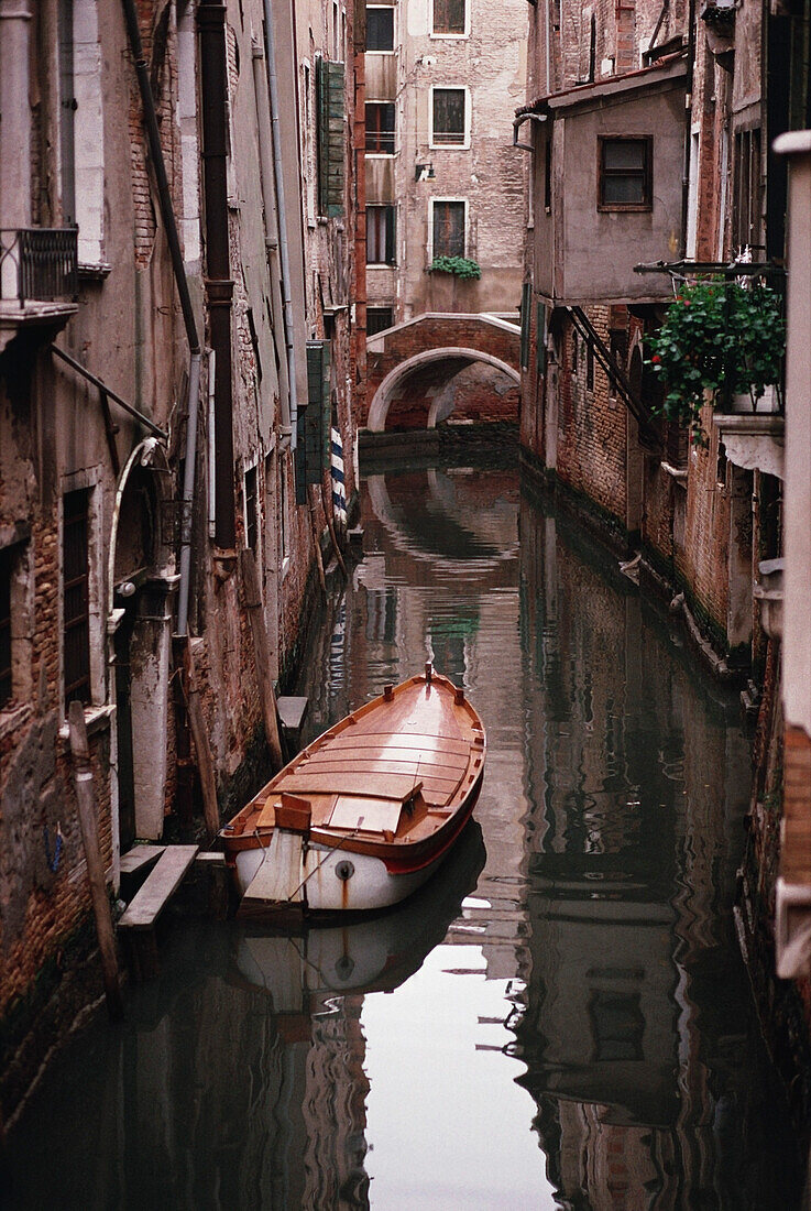 Boat moored at a canal, Venice, Italy