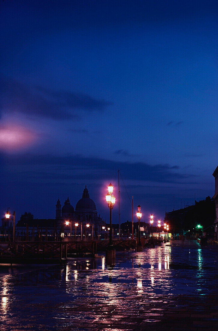 Wet walkway at night, Venice, Italy
