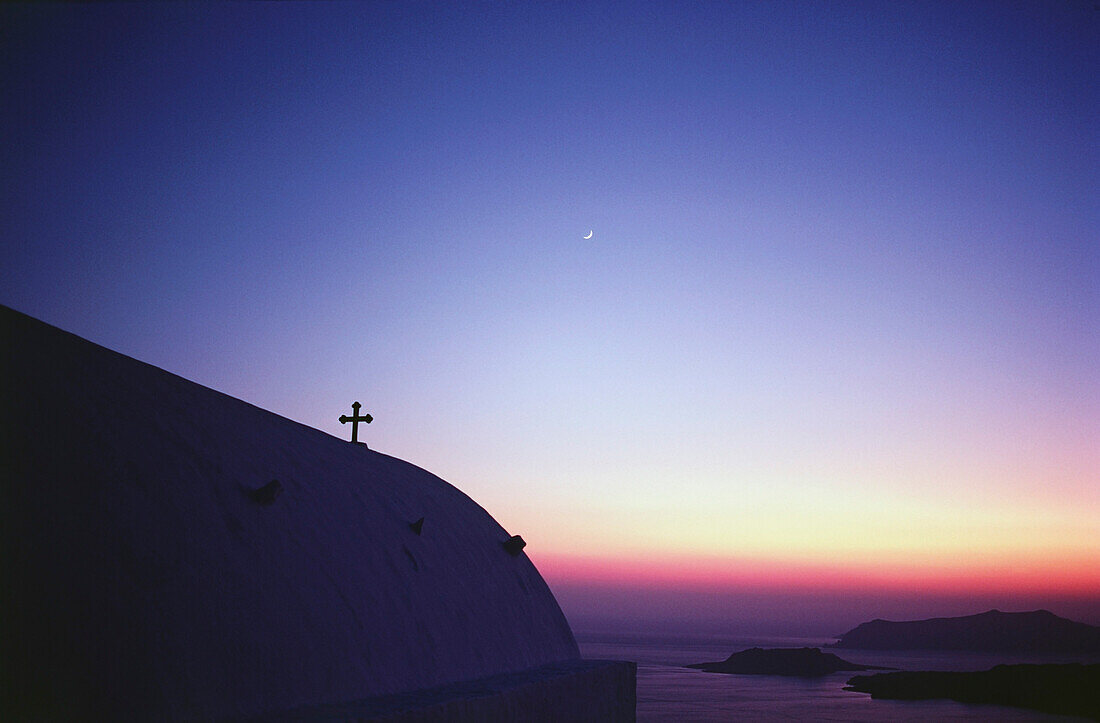 Church at sunset, Santorini, Greece